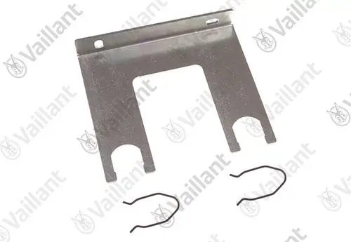 Vaillant Halterung für hydraulischen Block mit zwei Clips. Metallteil in rechteckiger Form mit Ausschnitten an den Seiten.